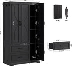 LIKIMIO Armoire Wardrobe Closet with 4 Doors and Drawers, Black