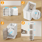 4 Tier Slim Bathroom Storage Cabinet, Foldable and Movable, White | Tools Free, ABS and PET, Magnetic Clear Door, Adjustable Shelves, Lockable Wheels, Water Resistant, For Narrow Space