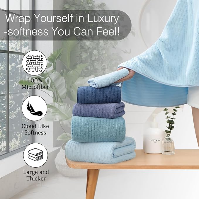18 Piece Family Bath Towel Set Include 6 Bath Towels,6 Hand Towels and 6 Washcloths Soft Bathroom Towel with Hanging Loops,Highly Absorbent Quick Dry Towels Set for Bathroom,Hotel and Spa-Blue