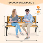 VINGLI Classic Cast Iron & Teak Arched Back Rectangular Outdoor Bench, 3-Seater, 470 lbs Capacity, Easy Assembly, Weather Resistant, 49.5" W x 20.5" D x 29" H