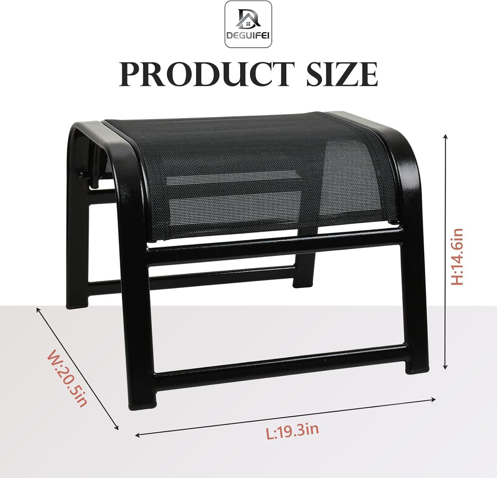 Assembled Patio Outdoor Ottoman 2 Set, Portable Footstools Textliene Metal Foot Rest Black