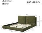 Merax King Linen Blend Platform Bed with 2 Headboard Pillows, Olive Green