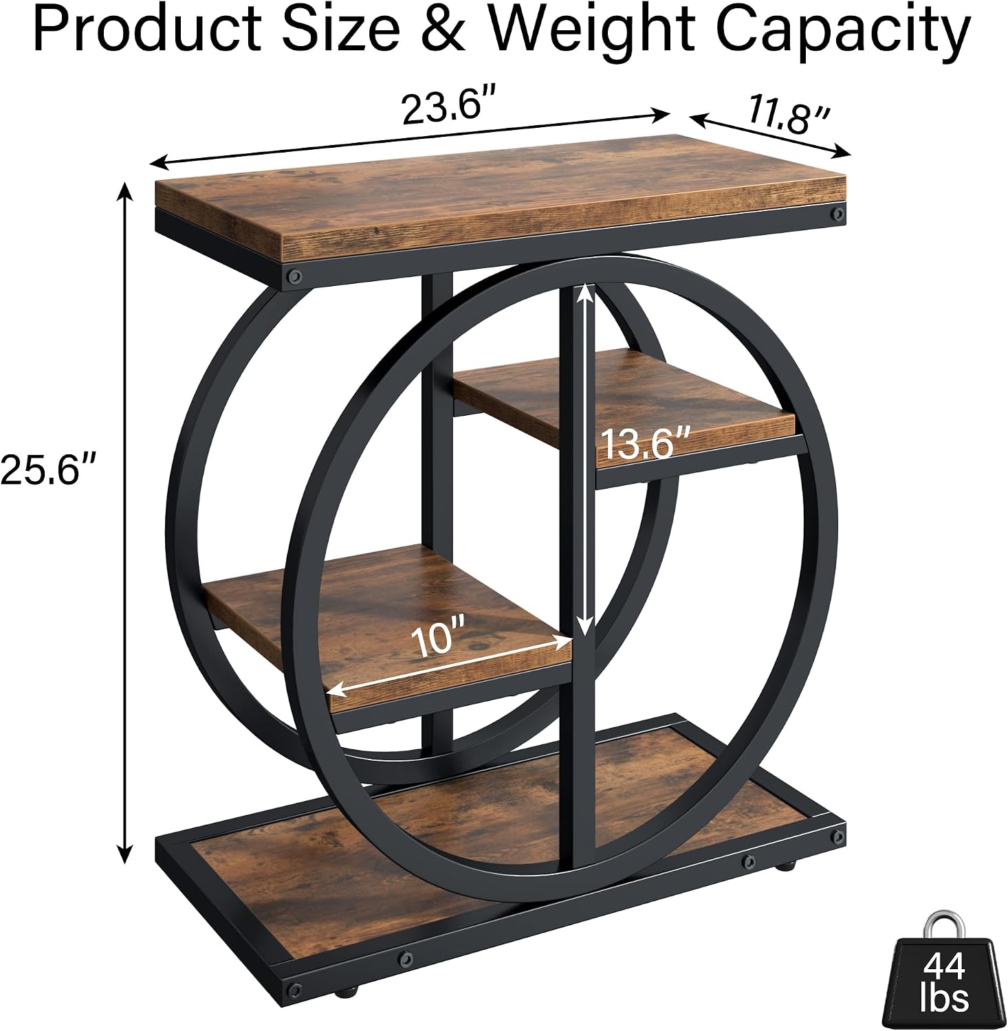End Tables for Living Room, 4-Tier Narrow Side Table with Storage Space, Wood Slim Sofa Side Table with Geometric Metal Frame, Industrial Skinny Nightstand and Bedside Table, Rustic Brown