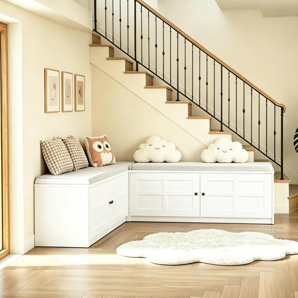 L-Shape Storage Bench with Cushion, Backless Corner Dining Nook Bench with Hidden Storage for Kitchen, Entryway, Cloakroom