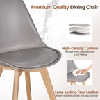VECELO Dining Chairs Set of 4, Mid-Century Modern Kitchen & Dining Room Chairs, PU Leather Upholstered Seat, Solid Wood Legs, Armless, Non-Slip Feet, Grey