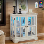 32" H LED Accent Curio Cabinet with 7 Color Lights for Collectibles, Modern Storage Cabinet with Tempered Glass Doors, Sideboard Buffet Case with Smartphone-Controlled Lights (White)