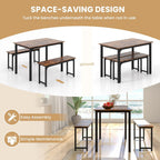 Tangkula 3-Piece Dining Table Set with Bench, Rectangular Kitchen Table with 2 Benches, Metal Frame, Space-Saving Furniture, Modern 4-Person Dinette for Kitchen, Dining Room (Rustic Brown)