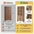 77" Tall Kitchen Pantry Cabinet,Thickened Panel,Oak,1Pcs | Wooden Curved Storage Cabinets with Adjustable Shelf, Cupboard with Glass Door for Dining Room, Living Room, Bathroom