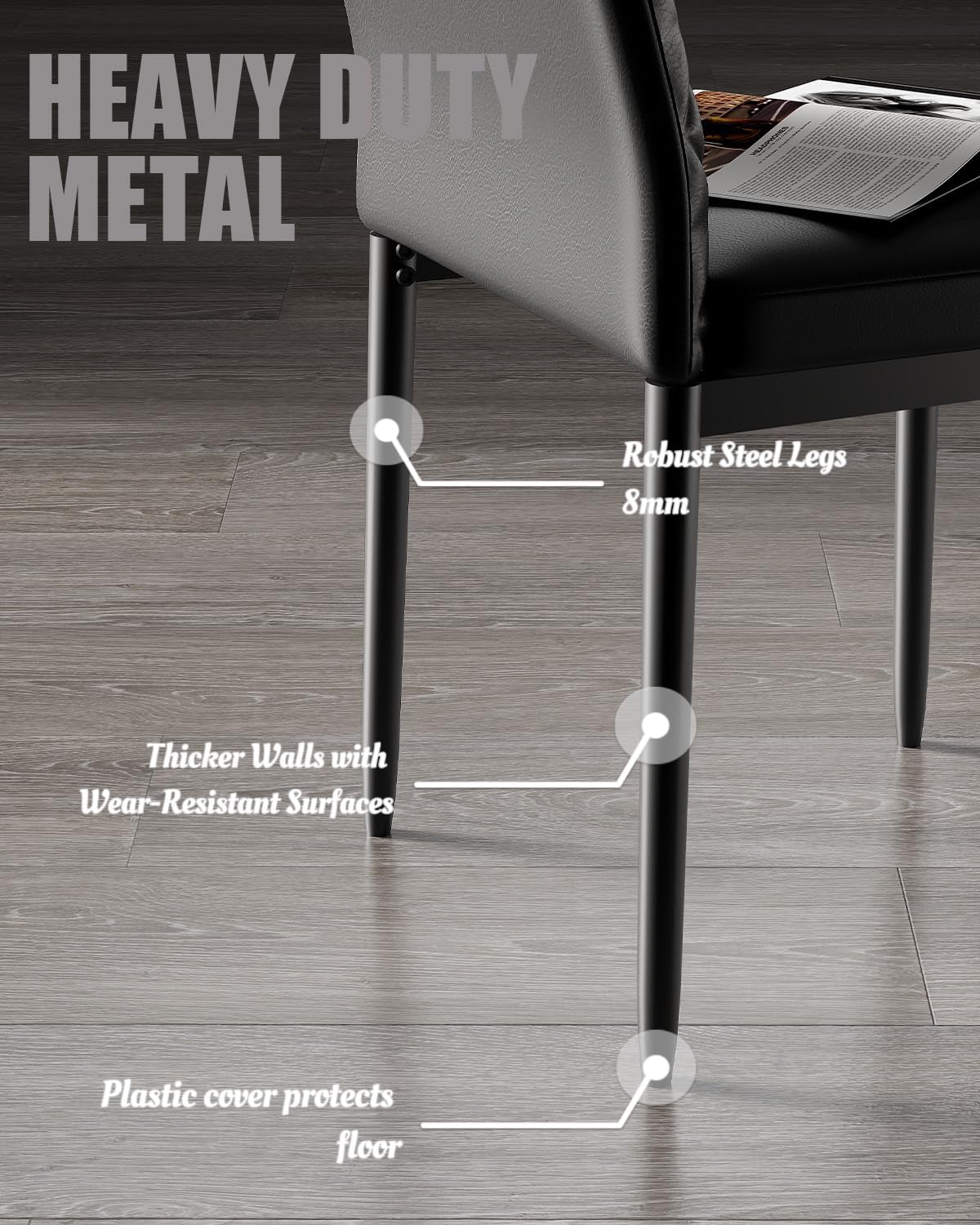 Modern Dining Chairs Set of 4, PU Leather & Curved Back, Black | Small Space, 38.2"H x 16.2 "W x 19.1" D, 330lbs Capacity, Thick Cushions Kitchen Chair, Dining Room, Living Room, Apartment