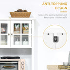 Elegant Buffet, Kitchen Pantry Storage Cabinet with Framed Glass Door Drawer and Microwave Space, White