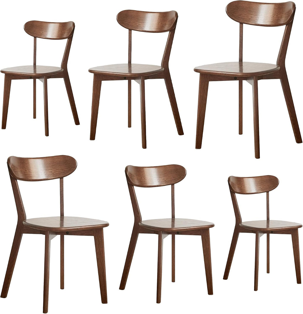Walnut Solid Wood Dining Chairs Set of 6 – FAS-Grade North American Oak, Mid Century Modern Curved Back, 400 lbs Heavy Duty for Restaurant, Kitchen & Home