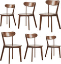 Walnut Solid Wood Dining Chairs Set of 6 – FAS-Grade North American Oak, Mid Century Modern Curved Back, 400 lbs Heavy Duty for Restaurant, Kitchen & Home