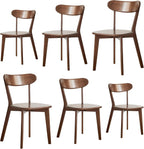 Walnut Solid Wood Dining Chairs Set of 6 – FAS-Grade North American Oak, Mid Century Modern Curved Back, 400 lbs Heavy Duty for Restaurant, Kitchen & Home