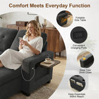 KCGKCG 82" L Shaped Sleeper Sofa Bed, Pull Out Couch Bed with Storage Chaise/Reclining Backrest, Sectional Couches for Living Room with USB Port, Foldable Table, Cup Holder, Side Pocket, Deep Grey