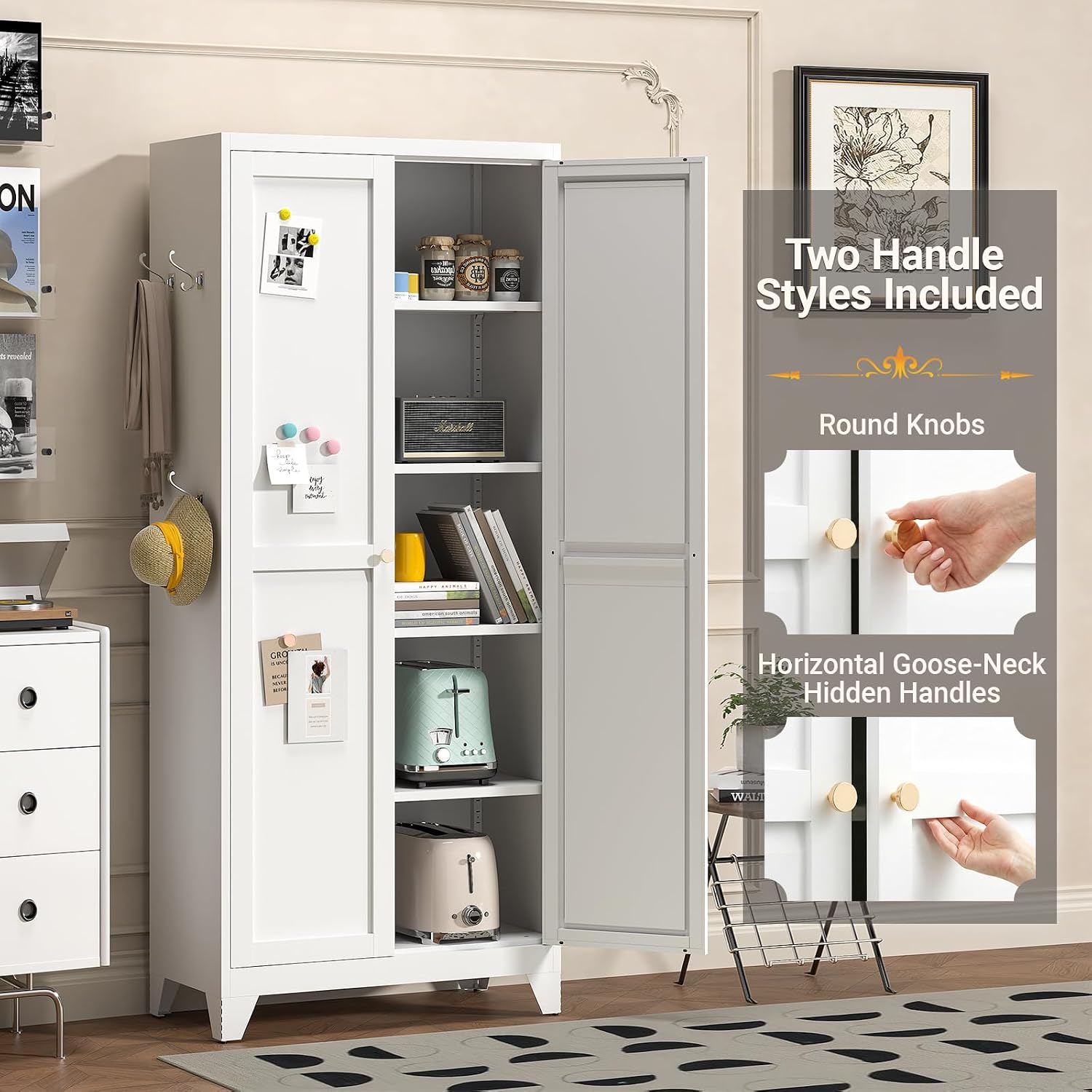 71" Metal Kitchen Pantry Cabinet with Dual Opening Design, Tall Storage Cabinet with Large Capacity, Freestanding Cupboard,Ideal for Small Space Organization, White