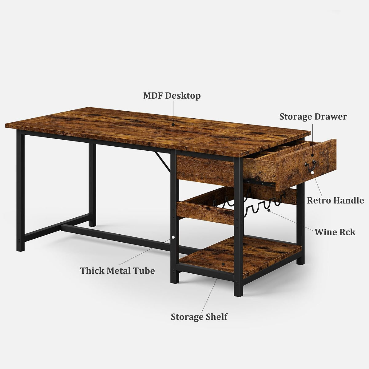 CABIHOME Dining Table Set for 4, Dining Room Table with Storage Drawers & Wine Rack, Kitchen Dining Table Set with Upholstered Benches for Dining Room-Retro Brown