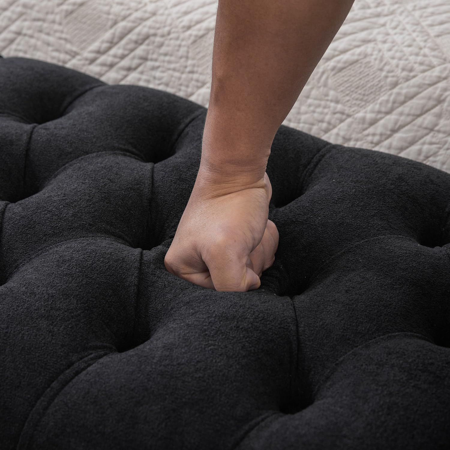 65.75" Modern Upholstered Ottoman with Storage, End of Bed Storage Bench with Rolled Armrest and Wood Legs, Comfy Napped Fabric Ottoman Bench for Living Room, Entryway, Dormitory, Bedroom (Black+A)