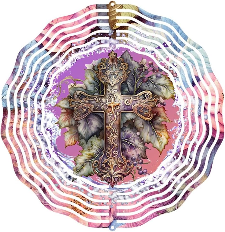 Cross Wind Spinner, Metal Wind Spinners Outdoor/Indoor, God Cross Hanging Garden Decor for Outside, Stainless Wind Spinners for Yard and Garden 10 inch 3D (25.76X25 CM)