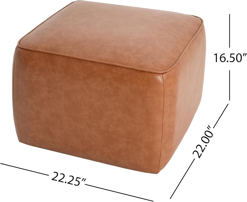 Christopher Knight Home Ellis Faux Leather Pouf Ottoman Foot Rest, Square PU Pouffe Ottoman Footstool, Living Room Sofa Couch Extra Seat, Modern Coffee Table for Home Office Bedroom, Tan Brown