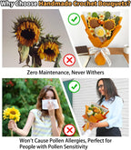 Crochet Flower Bouquet, Handmade Sunflower, Rose, and Daisy Combination, Perfect for Mother's Day, Wedding, Birthday,Anniversary, Home Decor, Ideal Gift for Women, Mom, Wife, and Friends (Orange)