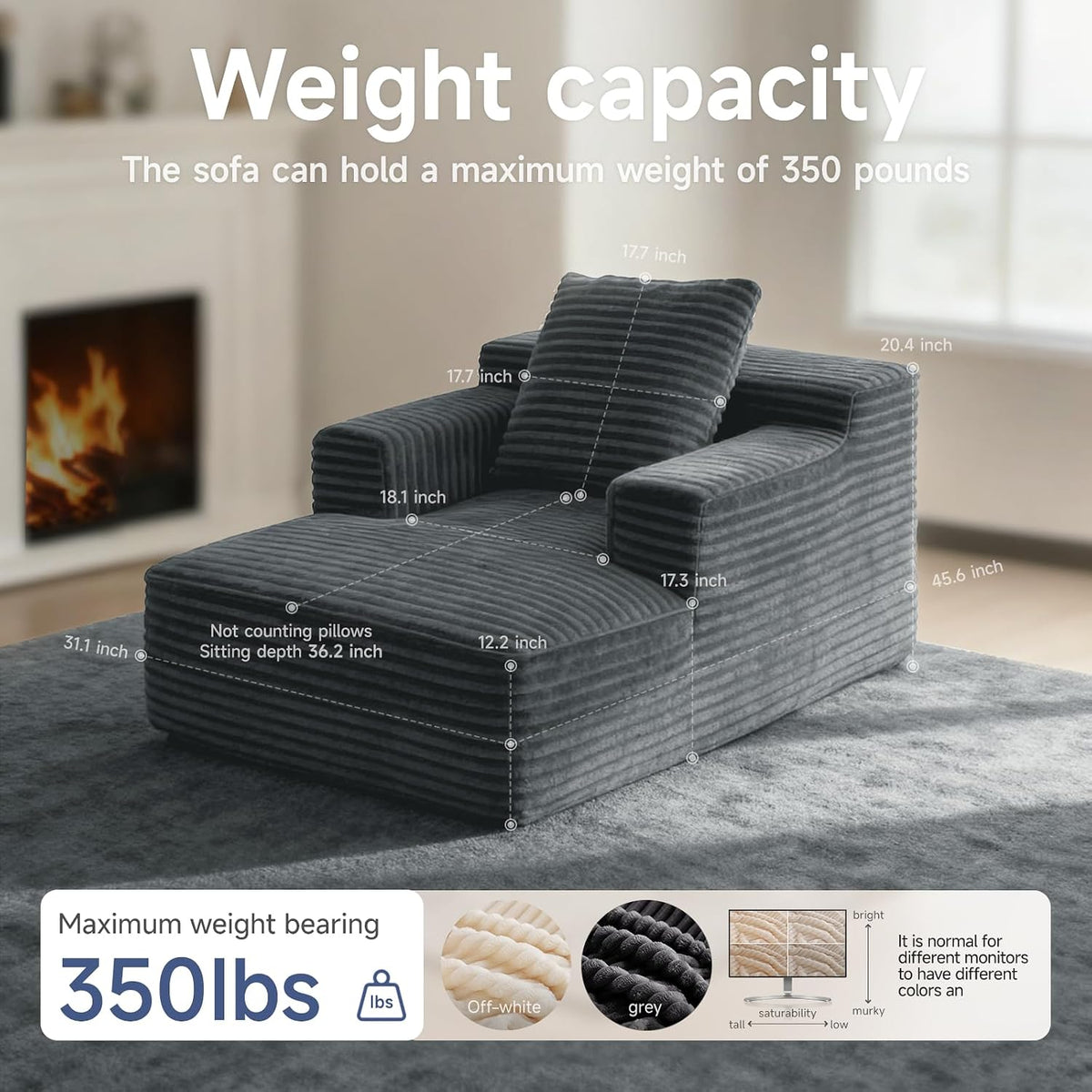45" Cloud Chair, Corduroy Chaise Lounge Indoor | Single Sofa Bed, No Assembly, Ergonomic Support, Compact Size for Dorms, Apartments and Bedrooms,Reading Nooks & Study Spaces