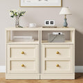 RoyalCraft End Table Set of 2, Nightstand with Storage Shelf and Door, Faux Two-Drawer Design Side Table, Wood Beside Table for Small Spaces, Modern NightStand for Living Room Bedroom Dorm, Beige