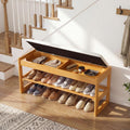 Giantex Shoe Rack Bench with Storage, Rubberwood Entryway Bench with Linen Seat Cushion, Flip-Open Storage, 2-Tier Modern Shoe Rack Organizer for Entryway, Living Room, Bedroom (Beige)