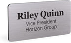 ExcelMark Custom Name Tag - Engraved Name Badge with Pin or Magnetic Backing, 16 Colors, 6 Fonts, and 2 Sizes to Choose from (Silver w/Black Letters, 1.5"x 3")