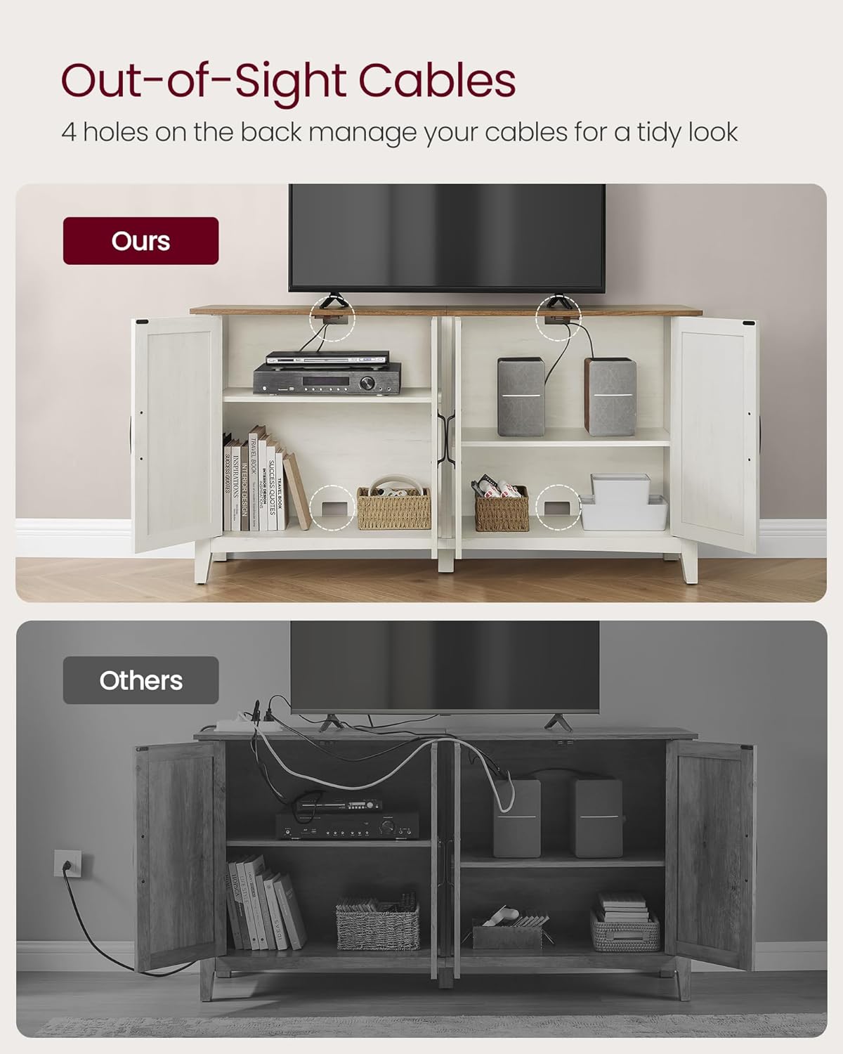 VASAGLE Buffet Cabinet, Coffee Bar, Adjustable Shelf | Sideboard Storage with Cable Hole, Rustic White and Honey Brown, LIRY Collection ULSC381W01