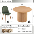 Dining Table Set for 4, Mid Century Modern 47 Inch Wooden Round Dining Table Set, Space Saving (Table + 4 Green Chairs)