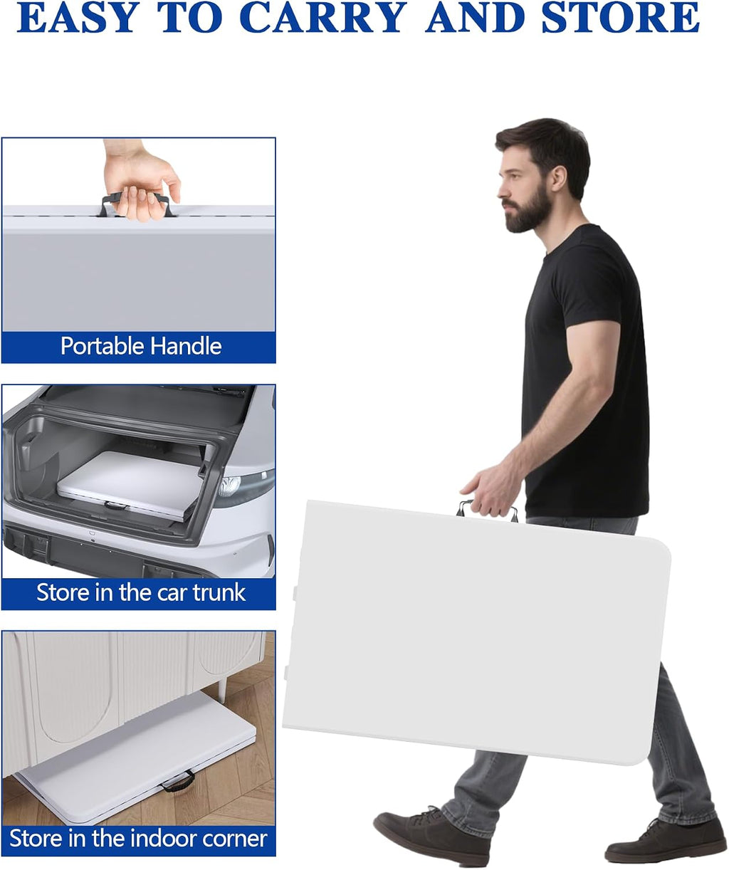 4FT Folding Tables – Heavy Duty Portable Foldable Picnic Table with Built-in Handle, 450 lb Capacity – Ideal for Events, Parties, Crafts, Camping & Dining (4-Pack, White)