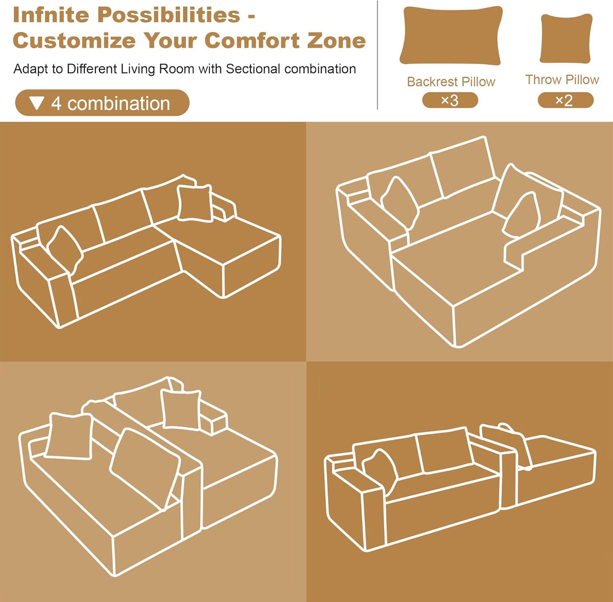 AUGOP 108" Sectional Couches for Living Room Modern Modular Sofa with L-Shape Couchs Upholstered Couch Deep Seat Sectional Couch with Chaise
