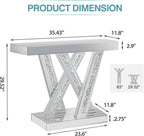 Modern Entryway Console Table with Crushed Diamond Inlay, 35.43" Silver Mirrored Glass Hallway Table for Entryway, Glam Decorative Sofa Tables for Living Room
