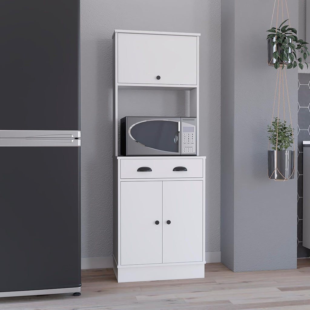 Apex Kitchen Pantry 66.3" H with Drawer, 2 Cabinets, and Microwave Stand, White