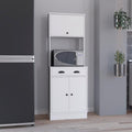Apex Kitchen Pantry 66.3" H with Drawer, 2 Cabinets, and Microwave Stand, White