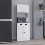 Apex Kitchen Pantry 66.3" H with Drawer, 2 Cabinets, and Microwave Stand, White