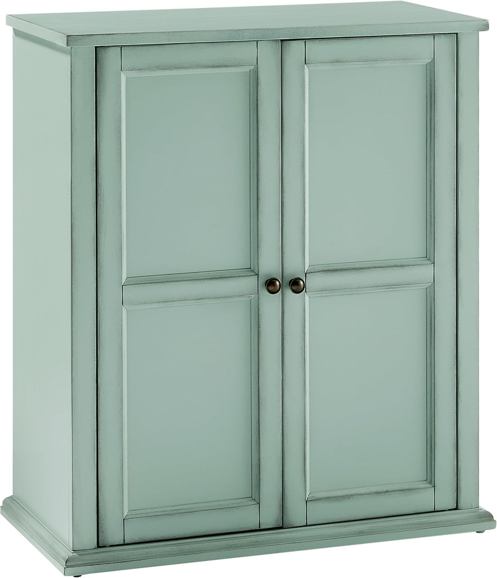 Crosley Furniture Holbrook Traditional Stackable Kitchen Storage Pantry, Accent Cabinet, Bathroom Storage, Distressed Seafoam Blue