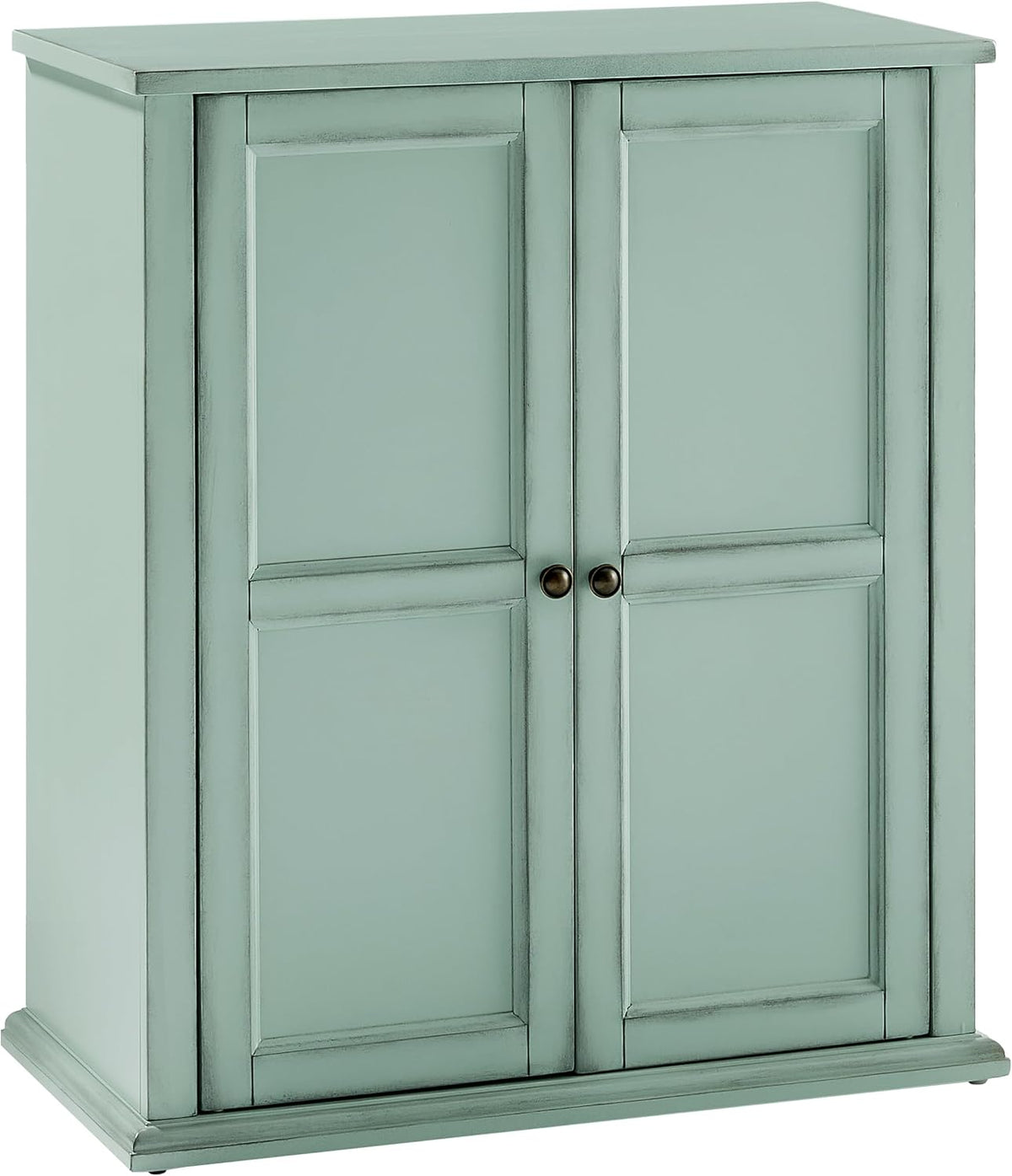 Crosley Furniture Holbrook Traditional Stackable Kitchen Storage Pantry, Accent Cabinet, Bathroom Storage, Distressed Seafoam Blue