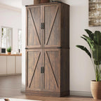 Hlivelood Farmhouse Kitchen Pantry Cabinet with 3 Drawers,71" Tall Rustic Wood Storage Cabinet with 6 Door Shelves,with Load-Bearing Steel Pipe,Pantry Organizers for Kitchen,Dining Room(Rustic Brown)