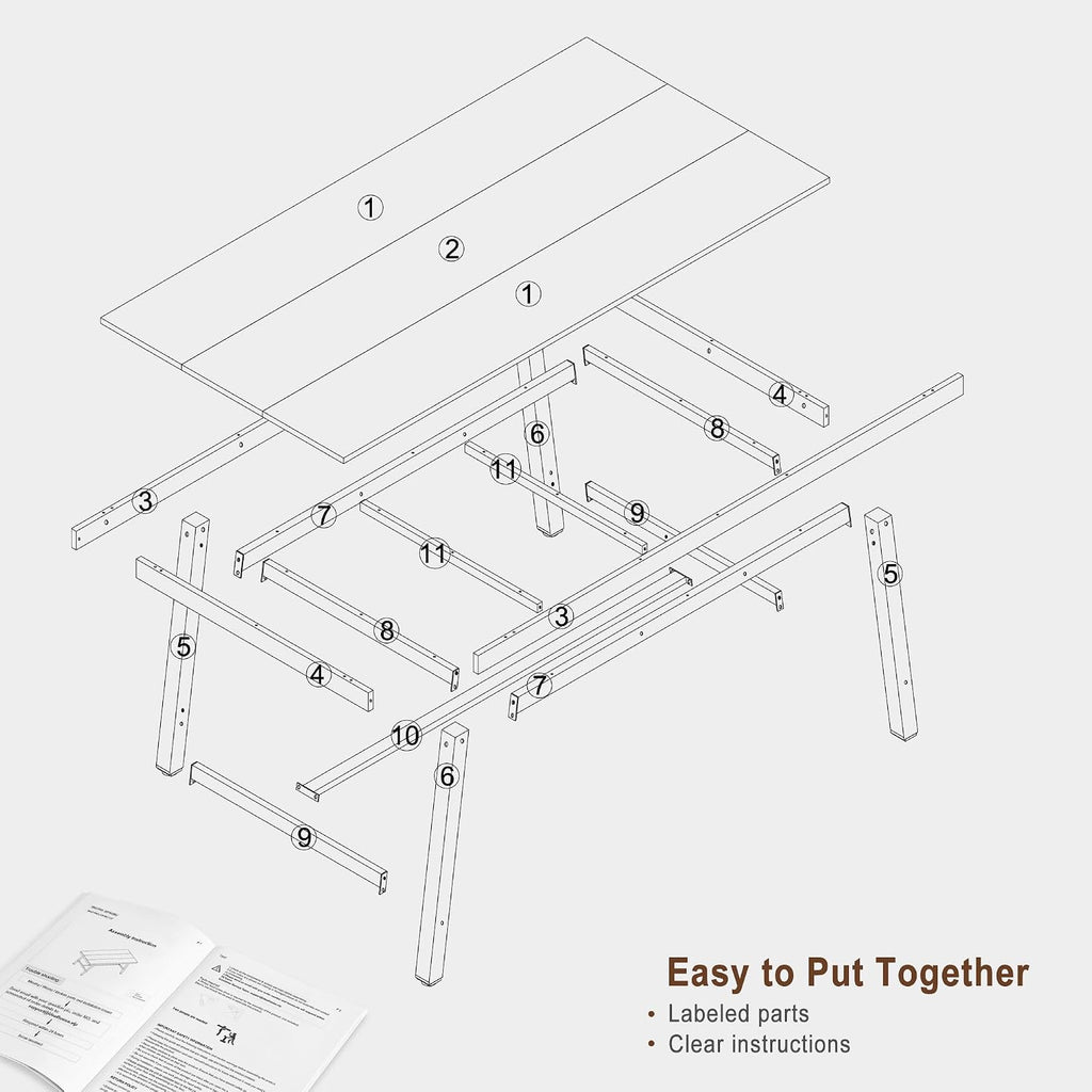 GarveeHome Industrial Dining Table for 4-6 People, 63" Long Large Kitchen Table with Sturdy Metal Frame, Rectangular Counter for Dinner, Kitchen, Dining Room (Natural, 63" Non-extendable)