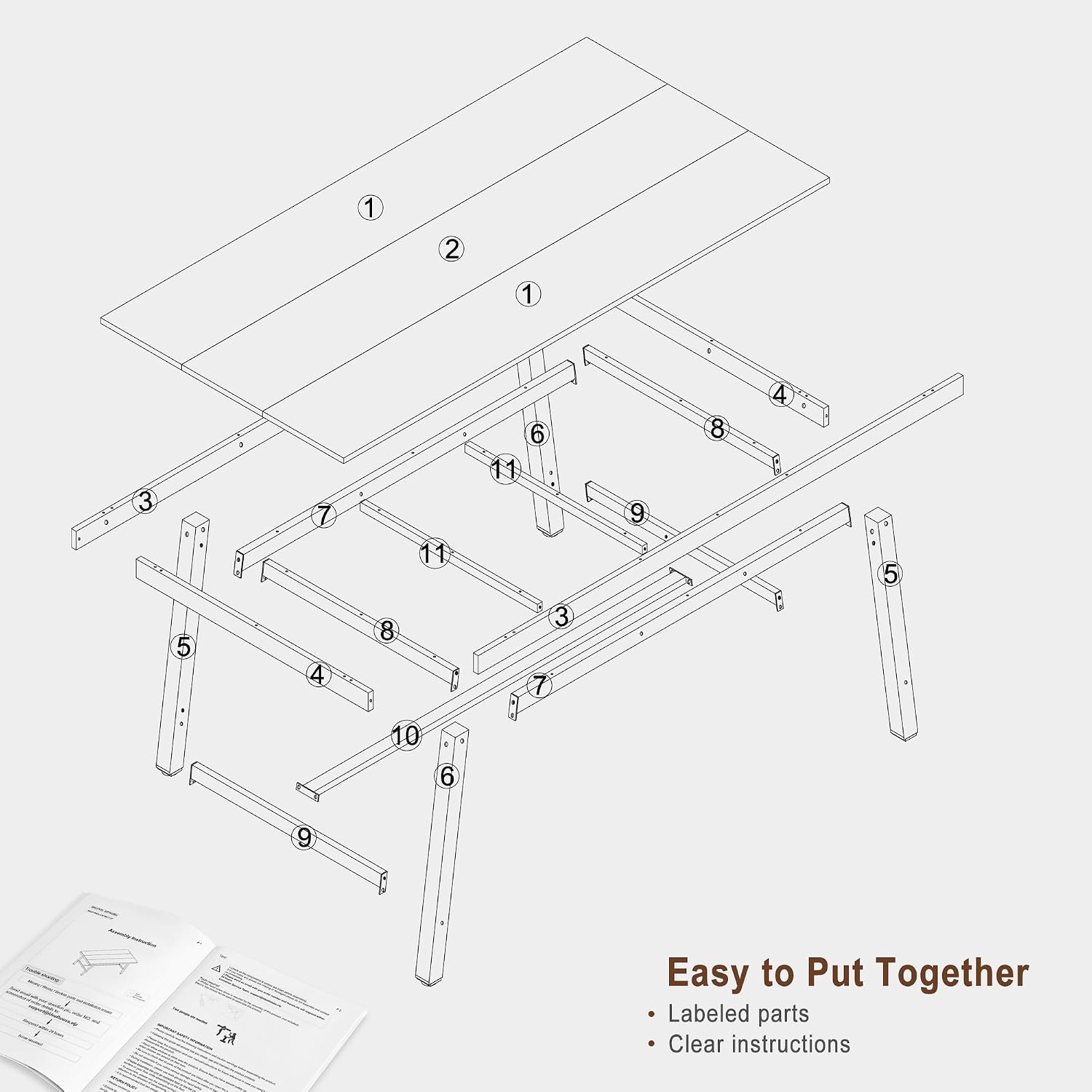 GarveeHome Industrial Dining Table for 4-6 People, 63" Long Large Kitchen Table with Sturdy Metal Frame, Rectangular Counter for Dinner, Kitchen, Dining Room (Natural, 63" Non-extendable)