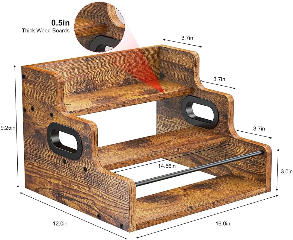 Liquor Bottle Display Shelf, Coffee Syrup Rack Organizer, 3 Step Countertop Liquor Wine Rack, mini bar,Liquor Cabinet, Home Retro Bar Shelf Stand for Liquor Whiskey,