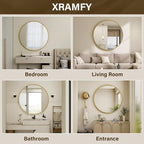 40 Inch Round Mirror - Circle Mirrors for Bathroom, Entryway and Living Room Wall Decor, Modern Hanging Vanity Mirror, Matte Gold Circle Decorative Wall Mirror