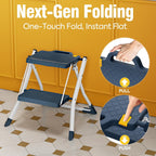 URACKIFY 2 Step Stool Ladder, Folding Step Ladders for Home, 330lb Cap,Blue | Non-Slip Feet, Release Button for Safety, Lightweight Foldable Step Stool for Kitchen & Farage Use. Easy to Carry & Store