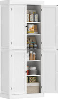 HOMCOM 72.5" Tall Kitchen Pantry Cabinet, Freestanding Modern Farmhouse Kitchen Storage Cabinet with 4 Doors and 2 Adjustable Shelves for Dining Room, White Wood Grain