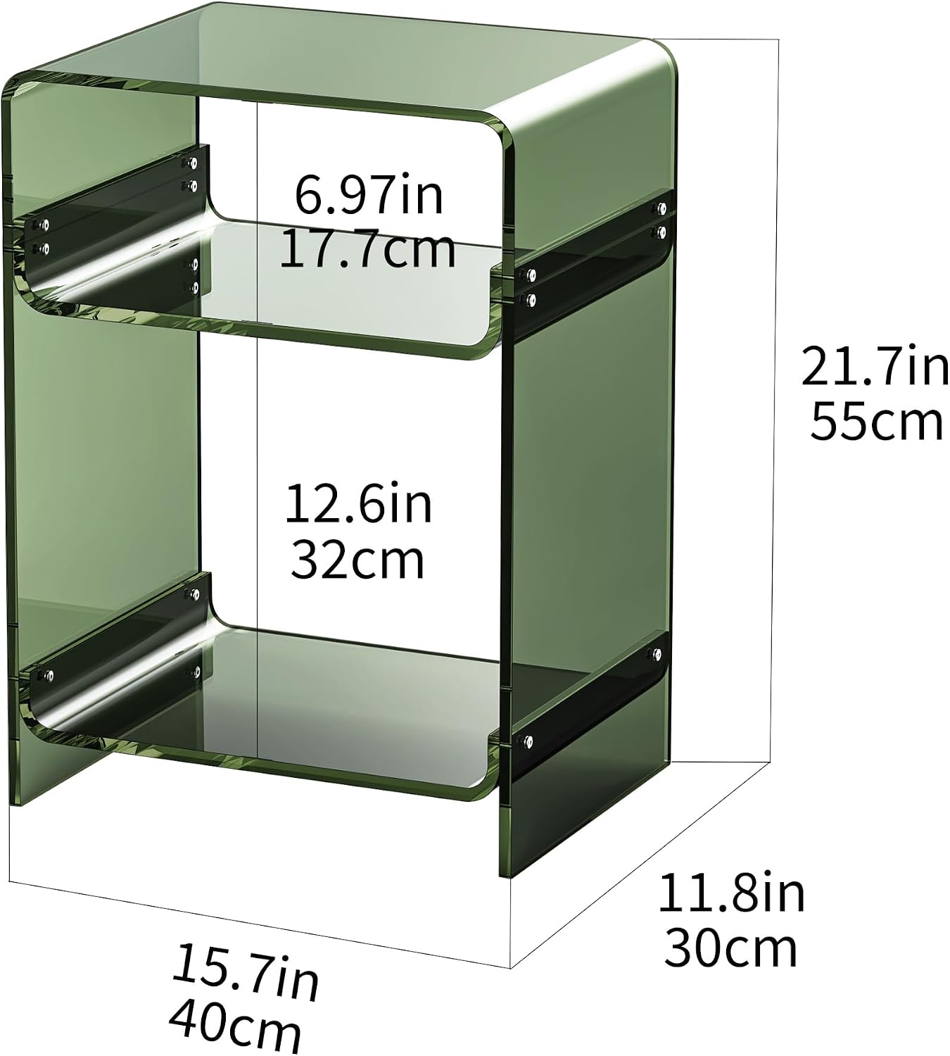Acrylic Record Player Table with Storage Shelf, Clear Side Table Nightstand (Green, Medium)
