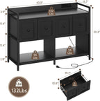 Filing Cabinet for Home Office, 43" Wood File Cabinet with Power Outlet, 2 Drawers, 2 Open Storage Shelves, Black Lateral File Storage Fits Legal/Letter/A4 Size, Printer Stand with Bookshelf Organizer