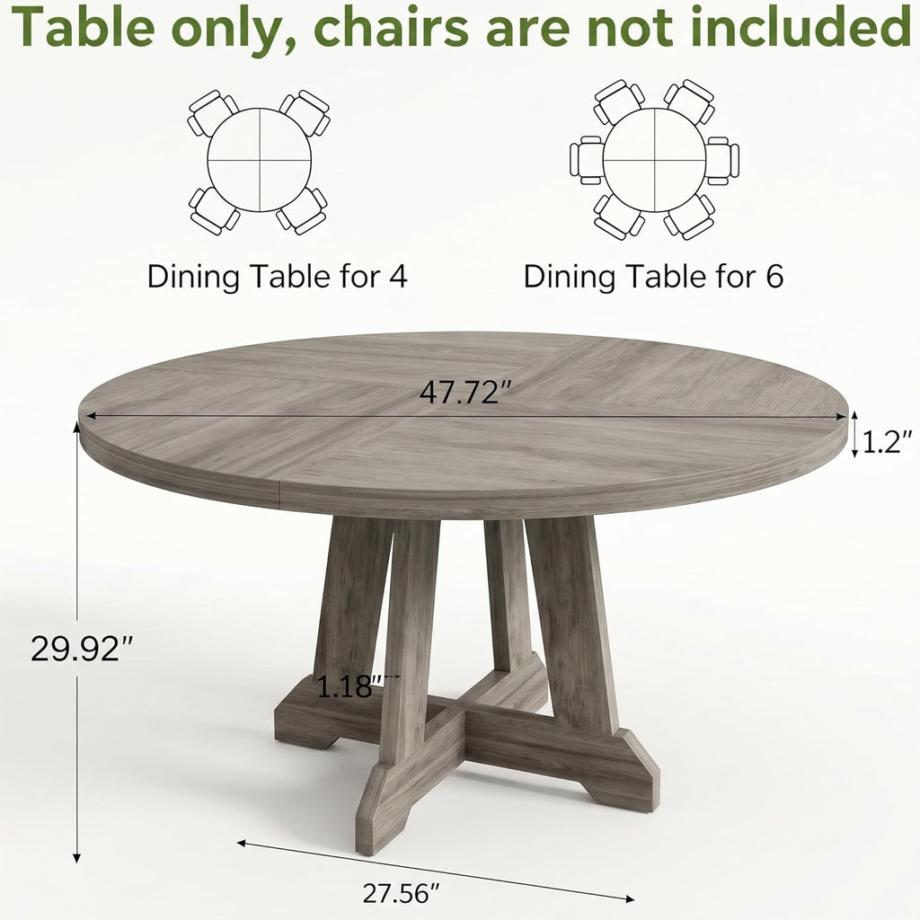 Garvee 47 Inch Round Dining Table for 4-6, Wood Kitchen Table with Cross Base and Adjustable Foot Pads, Dining Room Table with Circle Tabletop for Dining Room, Kitchen, Living Room, Brown