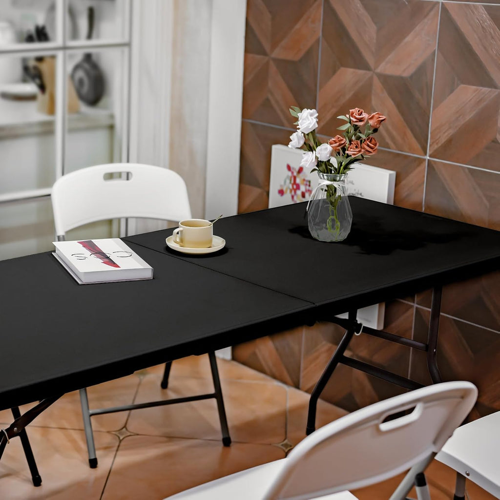 Folding Table 6ft, Heavy Duty Portable Utility Table with Handle, Black | Fold-in-half Design,Easy Storage,HDPE Top,Sturdy Legs,330lbs Support,Indoor Outdoor Use for Dining,Parties,Picnic