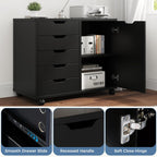 DUMOS 5-Drawer Mobile File Cabinet, Wooden Printer Stand with Storage | Under Desk Cabinets with Adjustable Shelf & Wheels for Home Office Organizer Storage Craft Room, Black